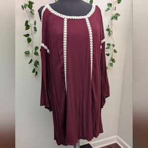 Cupio Cold Shoulder Maroon Lace Mini Dress